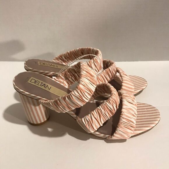 Deltan Sandal Women Size 8 Dusty Pink Striped Three Band Slides Round Heel NWOT - Picture 7 of 12